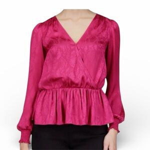 Michael Kors Jacquard Print Faux/Wrap Peplum Blouse, Size XL